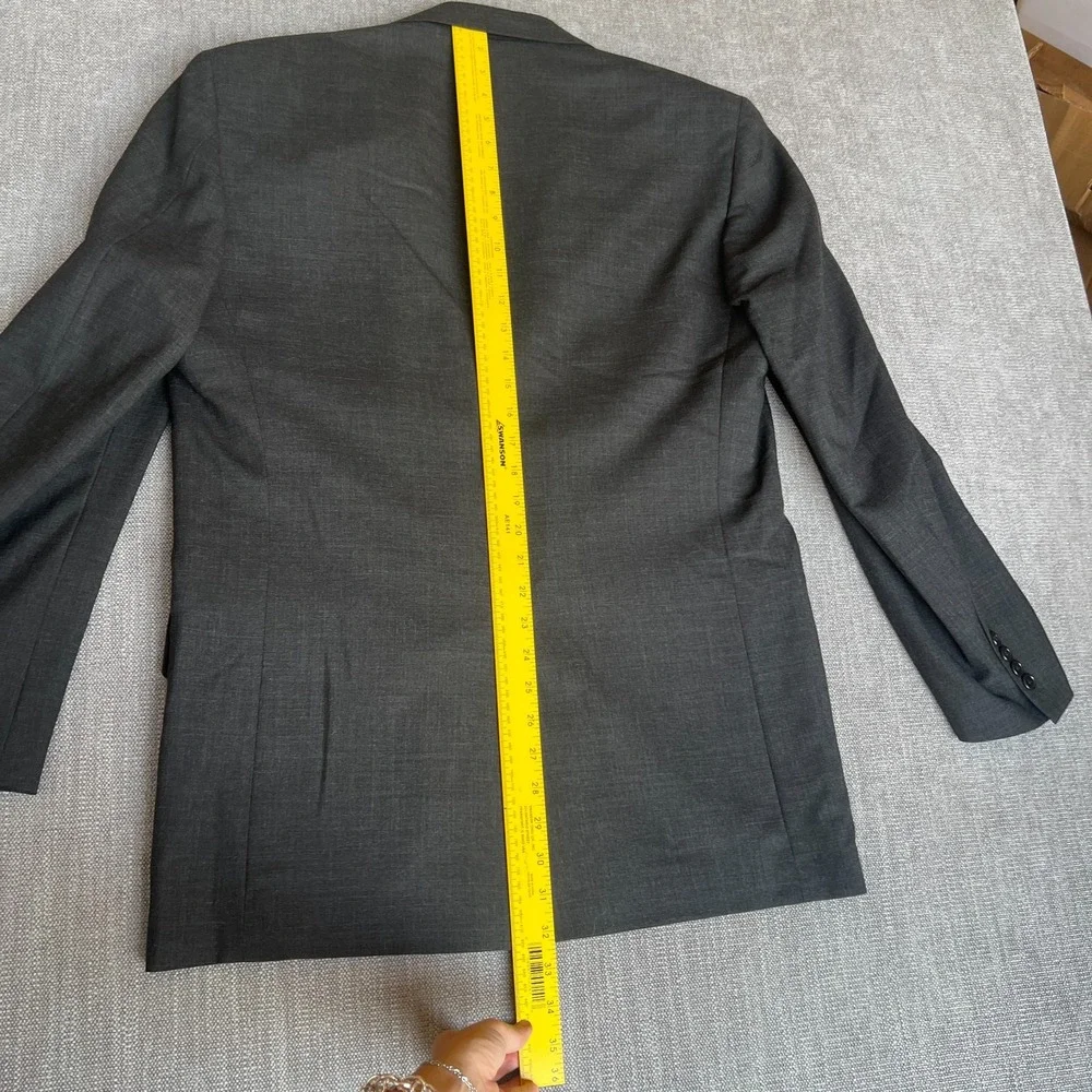 Evan Picone Blazer Jacket Men 40R Gray Worsted Wool Single-Breasted Professional